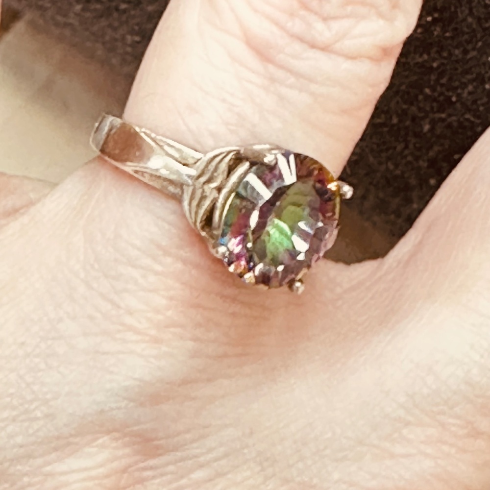 925 Sterling Silver Mystic Topaz Oval Whale Tail Ring Genuine Topaz Enhanced - Picture 11 of 17